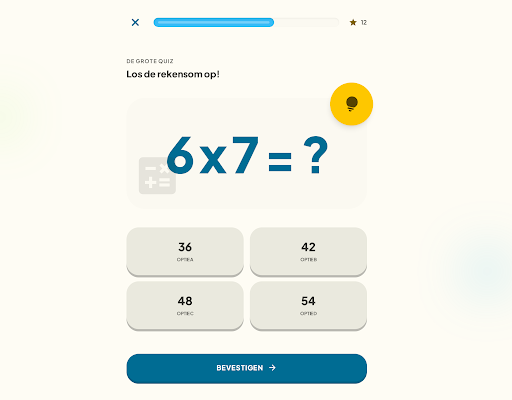 Quizscherm met tafelvraag