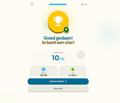 Resultaatscherm met ster en score